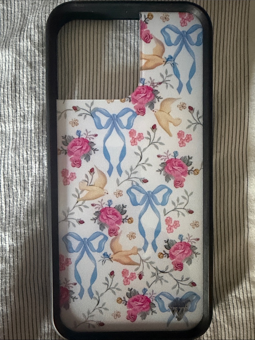 Floral Bow Print IPhone Pro Max Case - White with Pink & Blue Accents